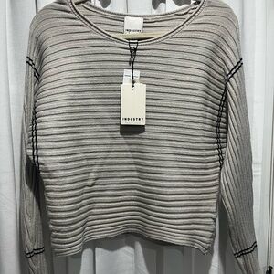 Industry NWT Ribbed Knit Sweater Neutral Cream and Black Size Medium Cottagecore